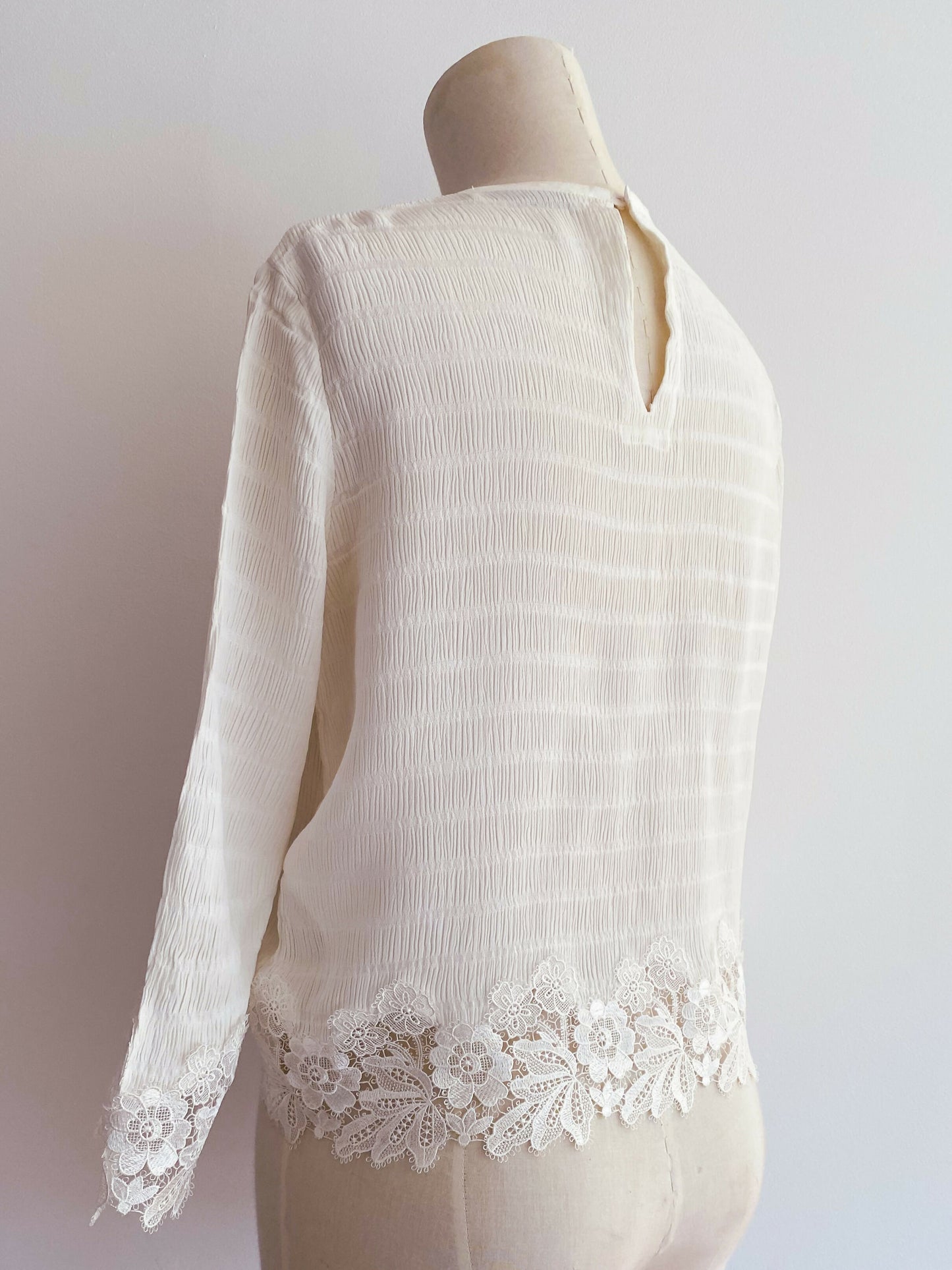 Sandro Paris Size 1 Lace-Trimmed Cream Top
