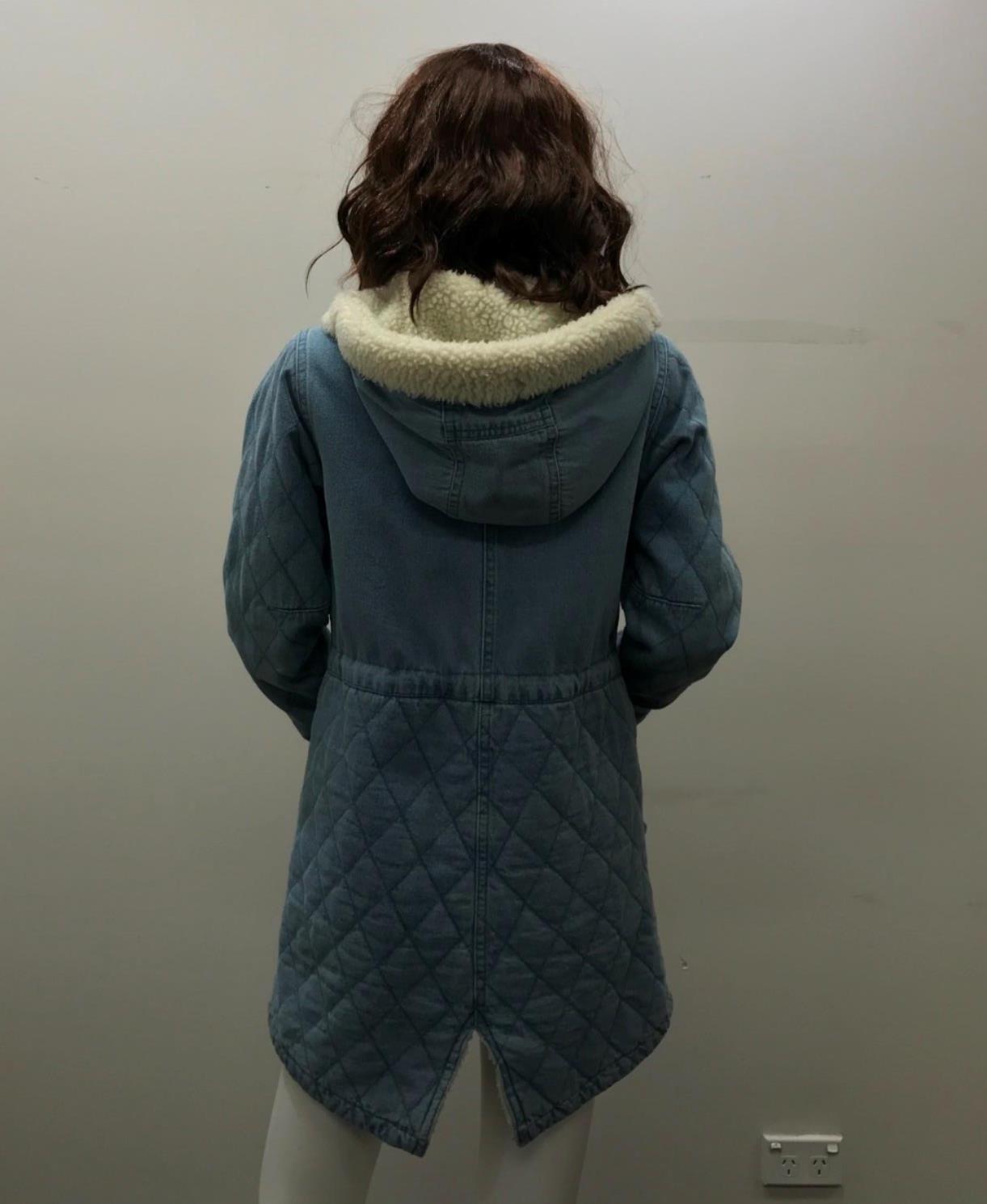 Ghanda Winter Denim Hooded Jacket Polyester Filling Ladies Sz Xs