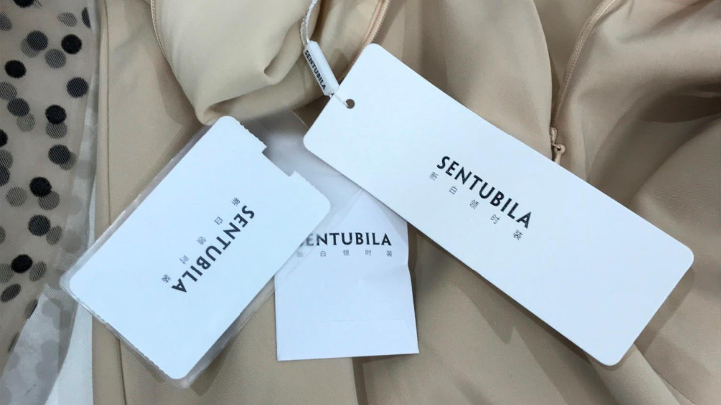 sentubila-beige-long-polka-dot-sleeve-mini-dress-zip-back-ladies-sz-s-new