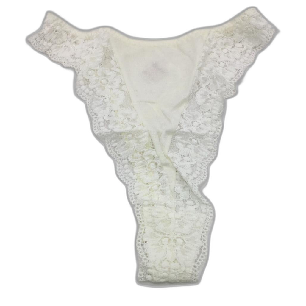 Manufat White Lace Accented Tanga Thong Underwear Italy Made Lds Size (I4) L NEW