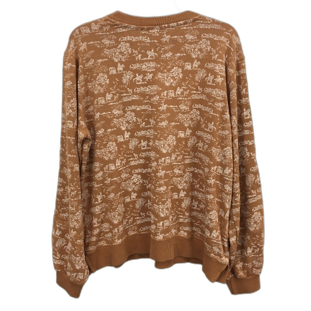 French Connection Cowboy Western Pattern Clay Brown Sweatshirt Ladies Sz Medium