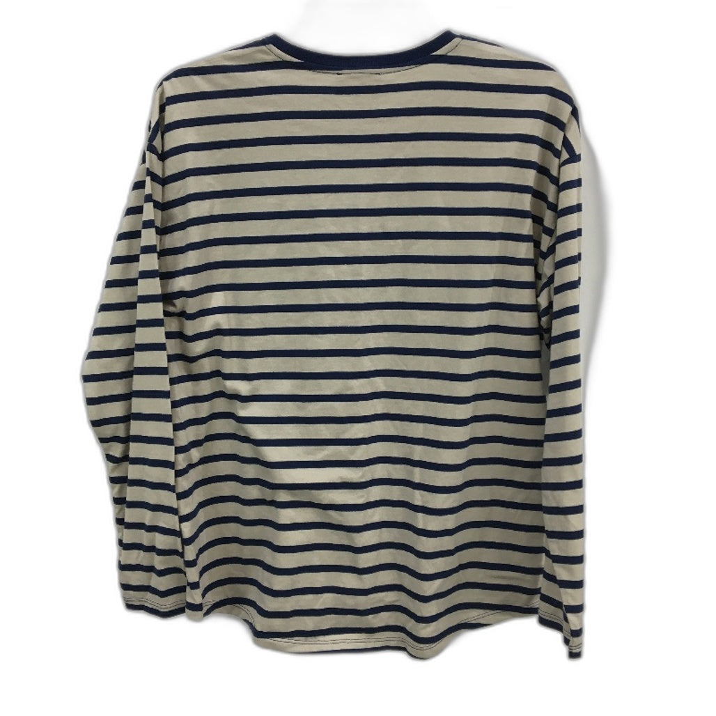 Grab Denim Taupe Blue Stripe Round Neck Long Sleeve Top Ladies Size Small NEW