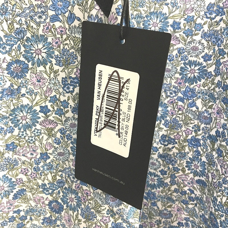 Van Heusen Black Label Blue Floral Tailored Long Sleeve Shirt Mens Sze 41 90 NEW