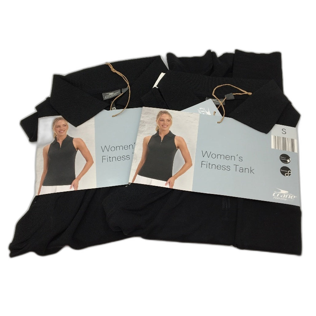 Crane Performance 2Pk Black Collared Sleeveless Fitness Tank Top Ladies Sz S NEW