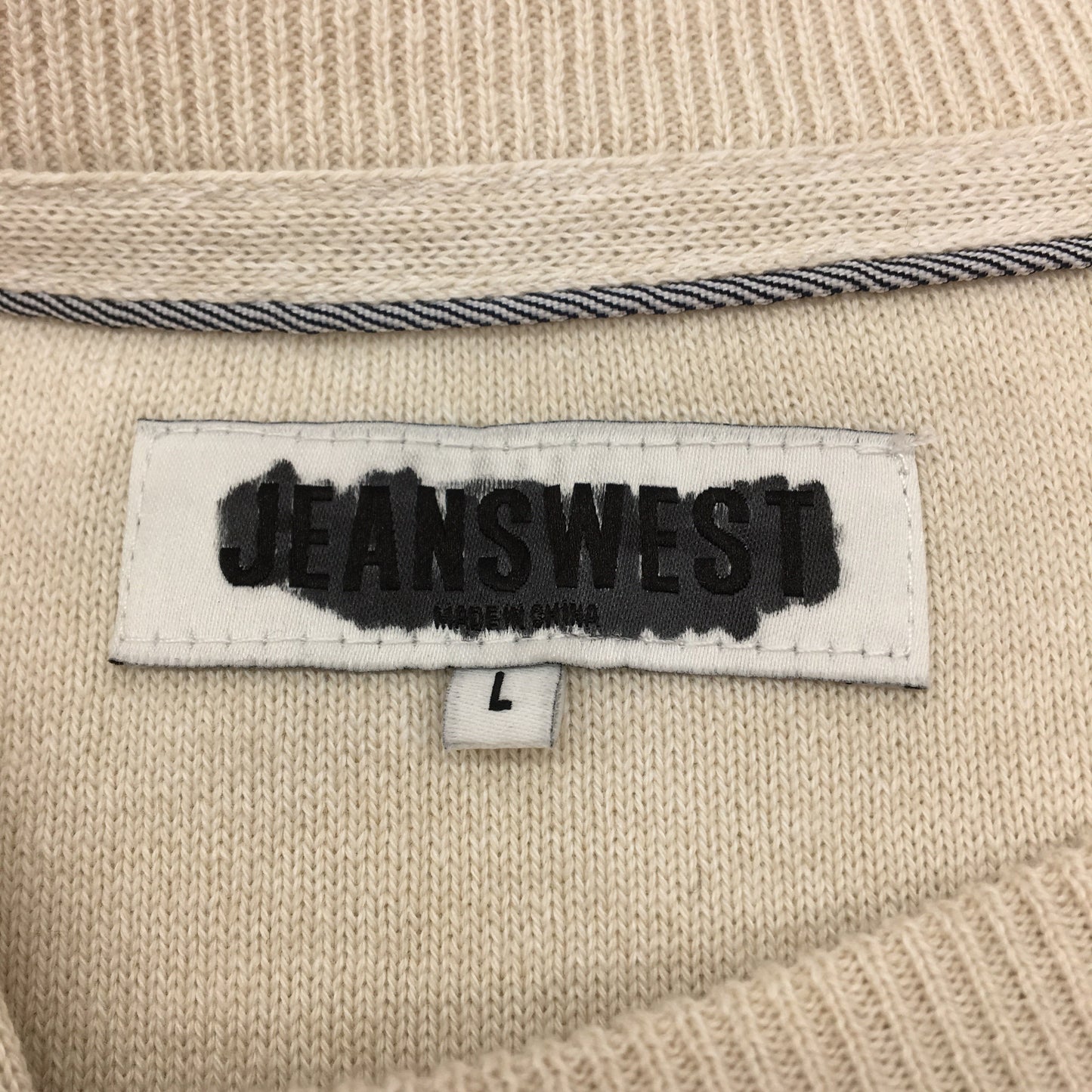Jeanswest Victor Navy Stripe Bone White Thin Crew Knit Sweater Mens Sz Large NEW