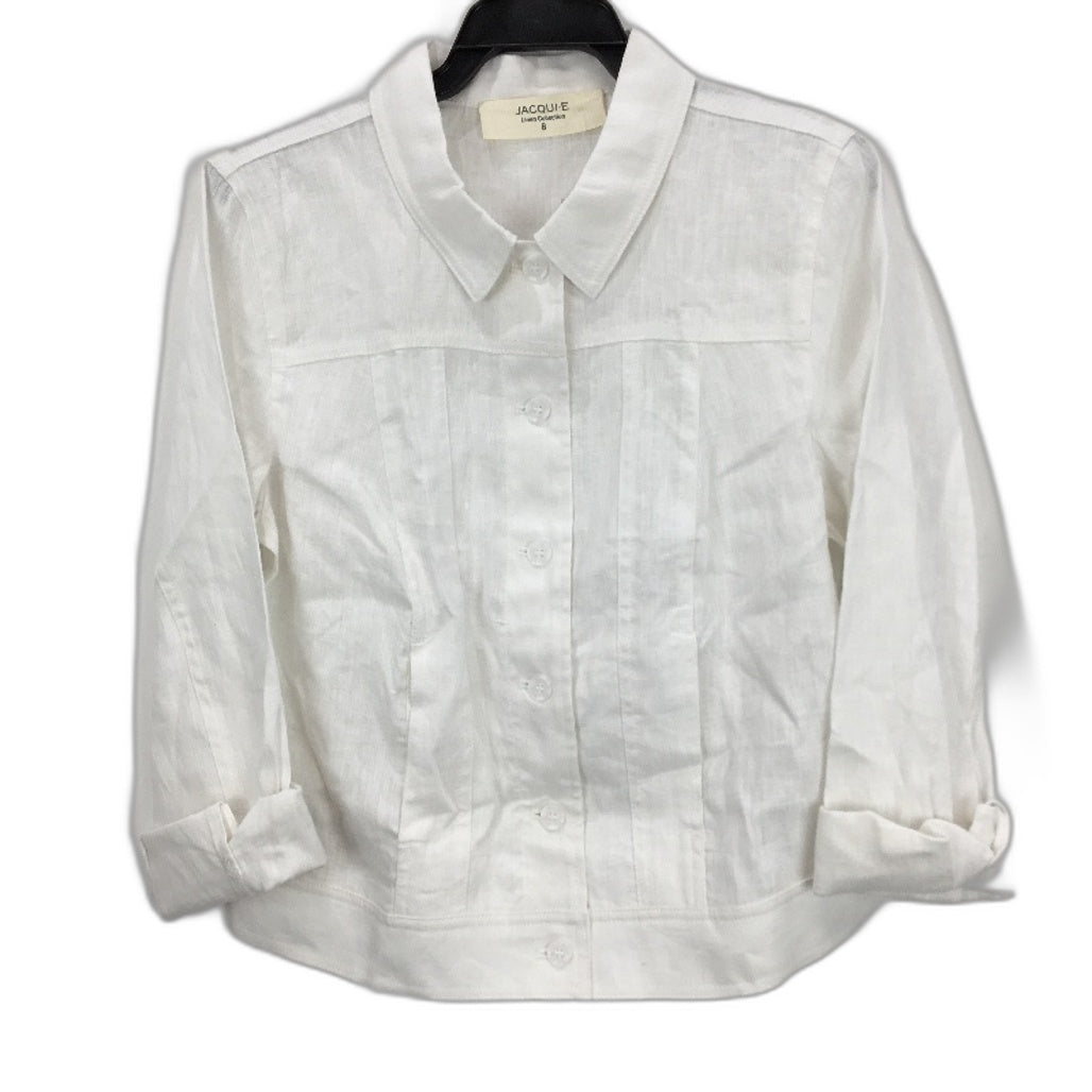 JacquiE Collared Button Up Long Sleeve White Linen Top Ladies Size AU 8 NEW