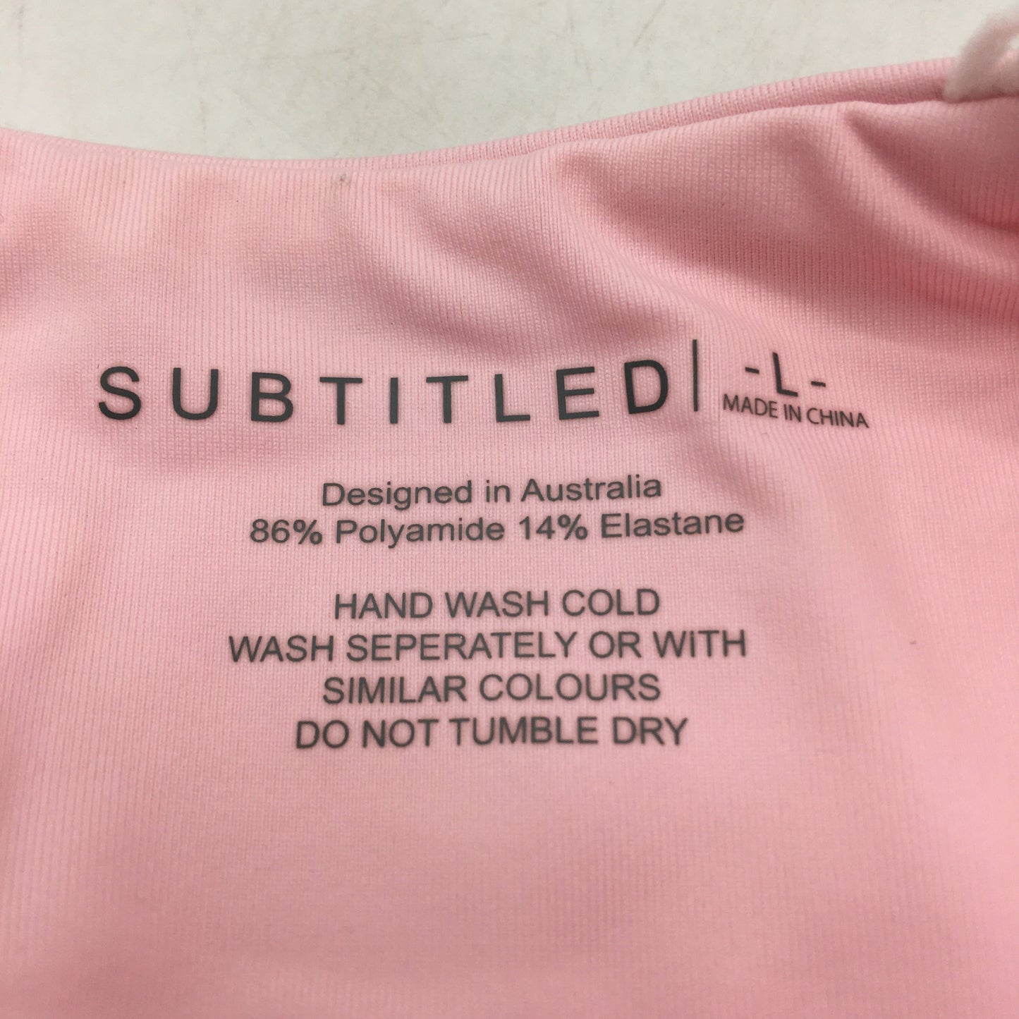 Subtitled Baby Pink Skimpy G-String Swim Bikini Bottom String Ladies Size L NEW