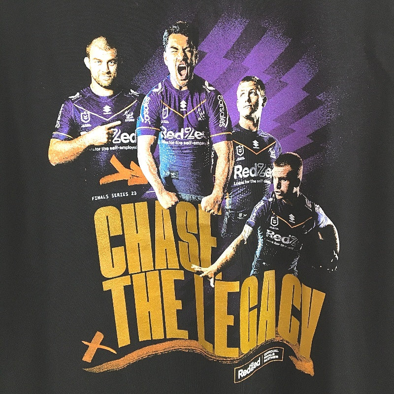 NRL Authentics 2023 Melbourne Storm 'Chase The Legacy' Black T-Shirt Mens Sz XL