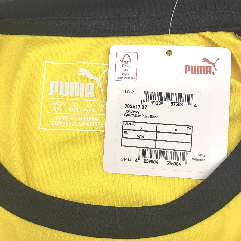 PUMA LIGA Jersey Cyber Yellow & Black Sports T Shirt Training Top Mens Size S
