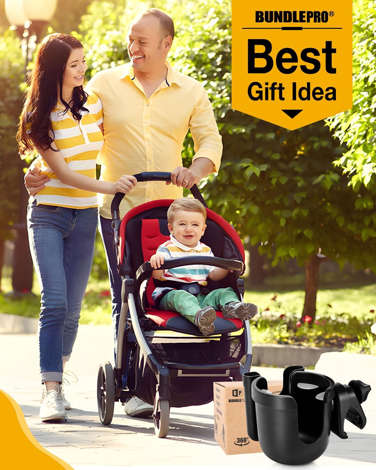 BUNDLEPRO 2-in-1 Cup Holders Stroller Cup Holder with Mobile Phone Case NEW