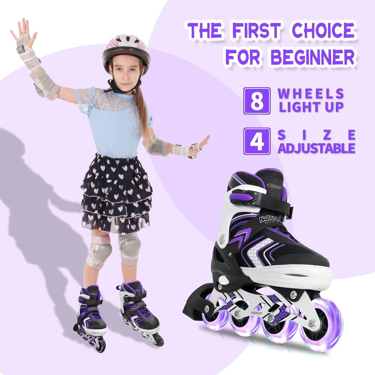 Nattork Children's Inline Skates Light Up Wheels Purple Size 1-4 US Size M NEW