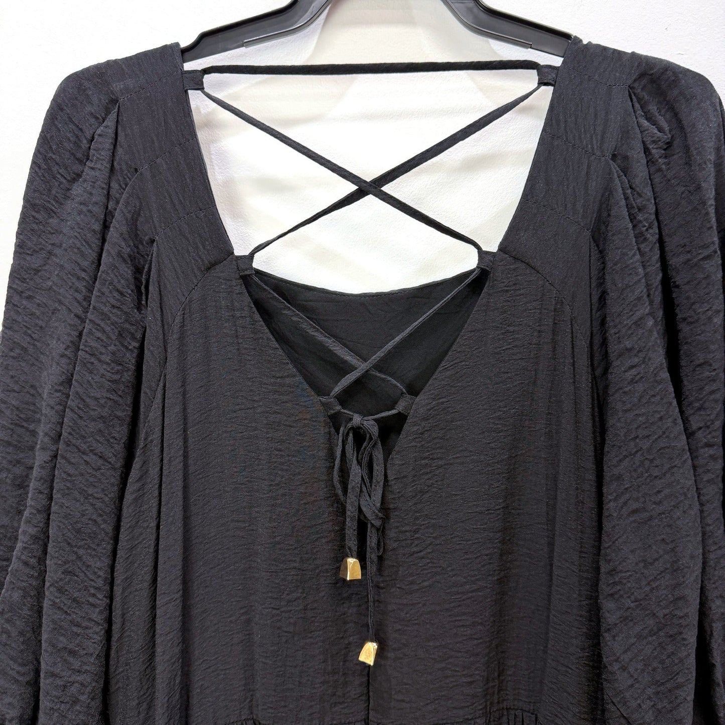 Three of Something Womens Tiered Maxi Dress Criss-Cross Back Black Size XXL NEW