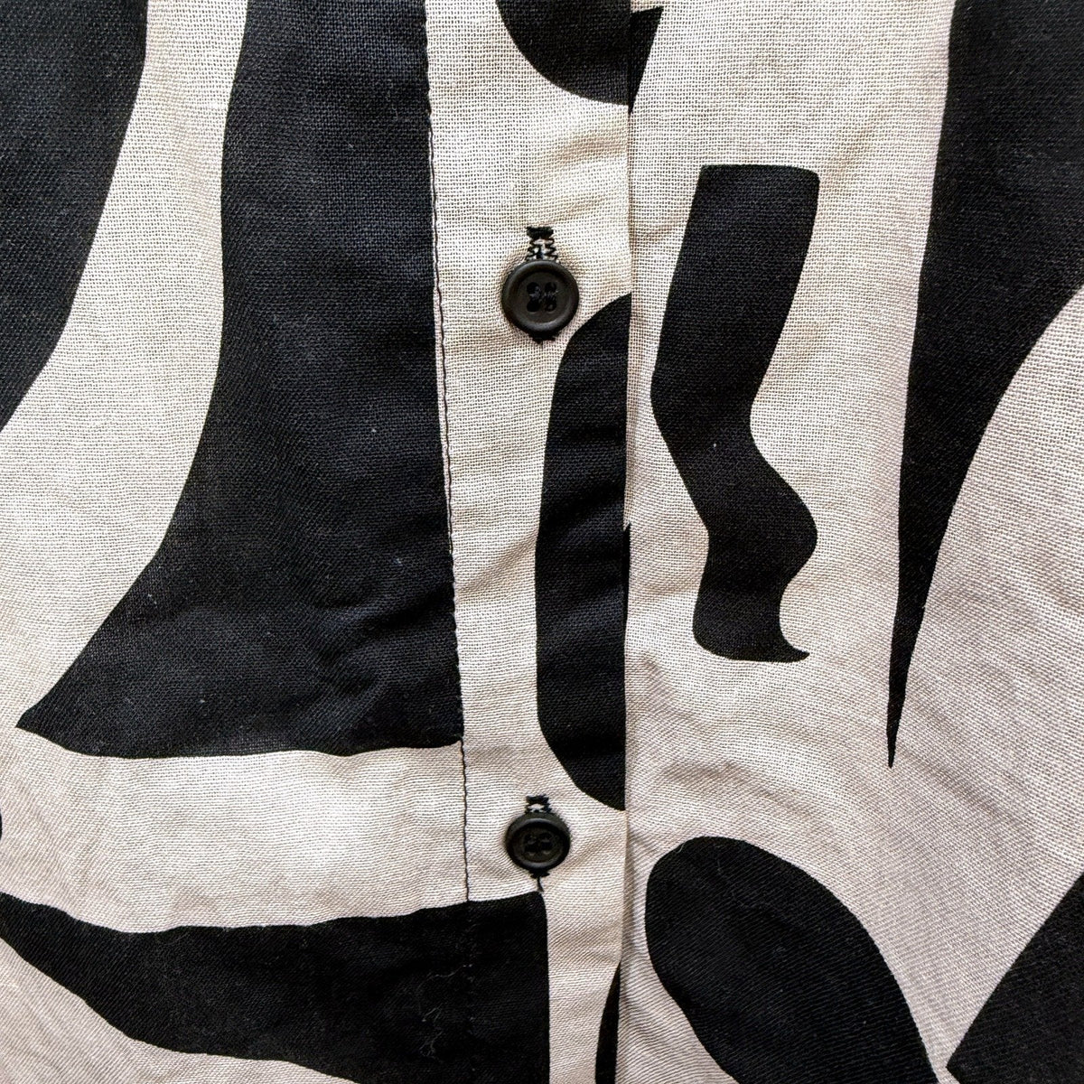 Subtitled Womens Button-Down Linen Shirt Short Sleeve Black Beige Size L NEW
