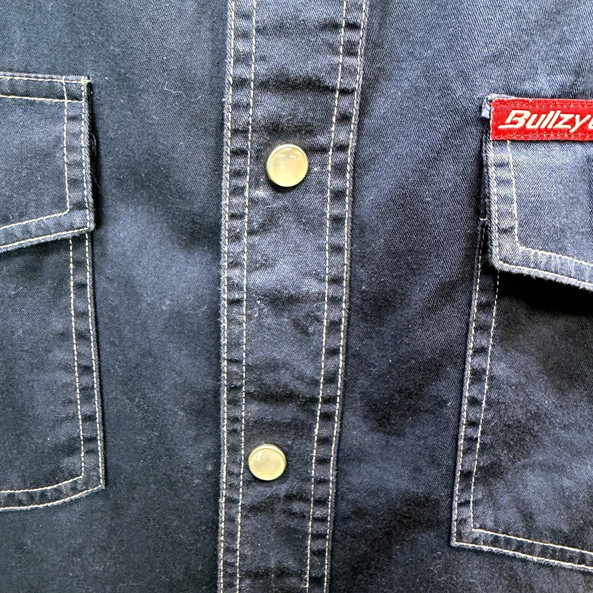 Bullzye Mens Navy Blue Cotton Button Down Shirt with Snap Pocket, Size L