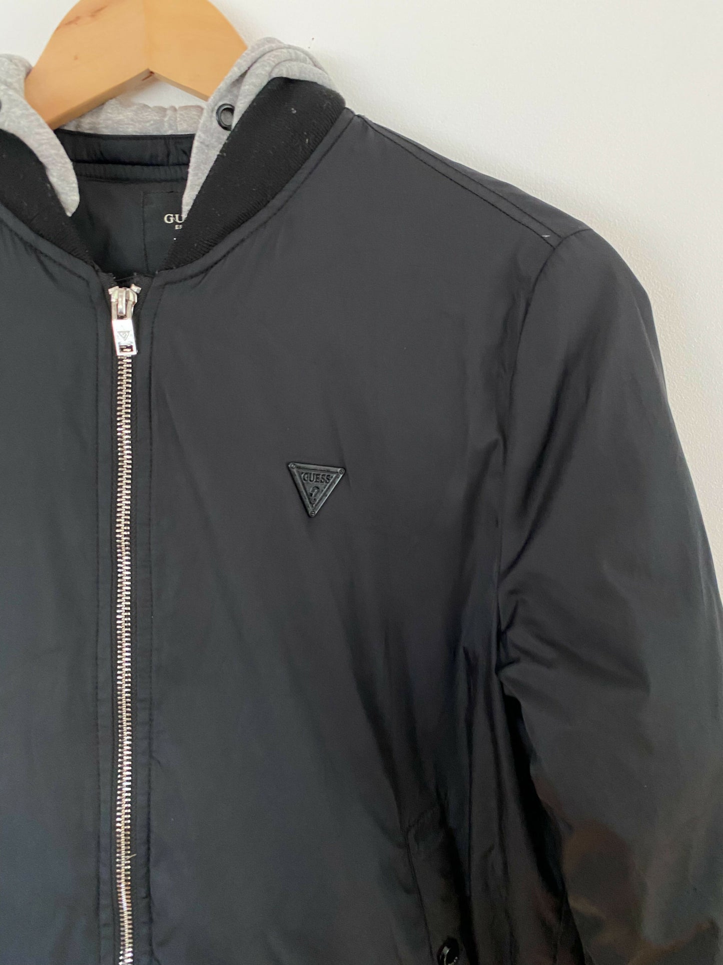 Men's Guess Size Small Hooded Black Bomber Jacket