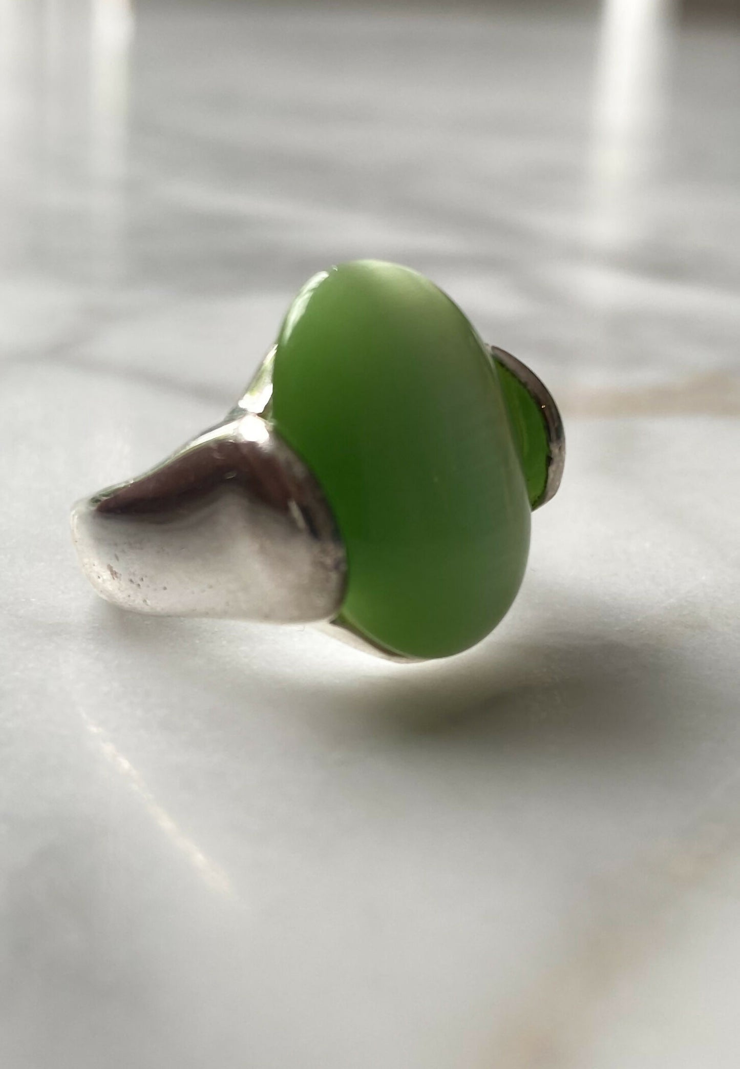 Silver-Tone Green Ring