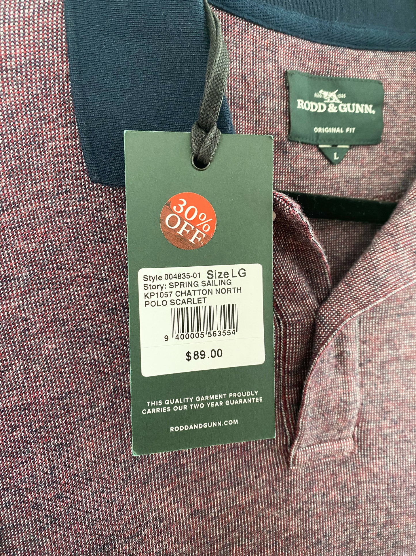 BNWT Men's Rodd & Gunn Size L Cotton Polo