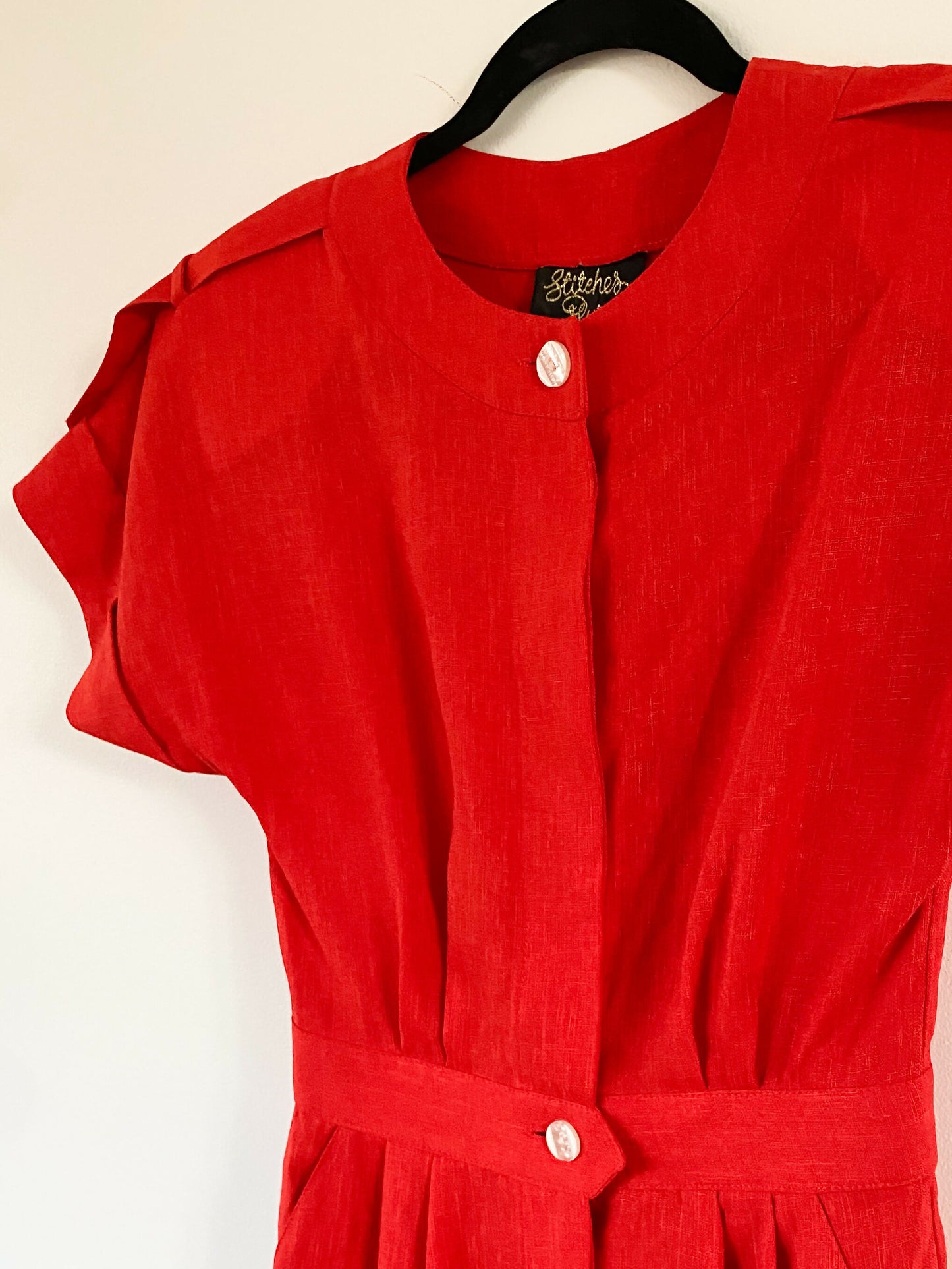 Vintage Stitches Plus Size 8 Buttoned Red Midi Dress