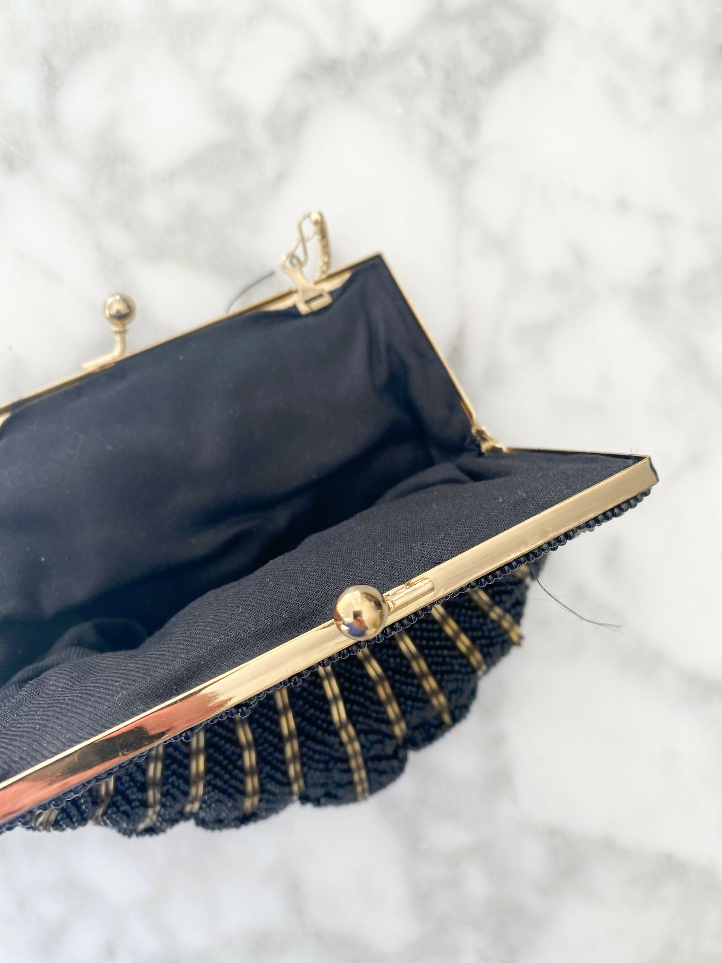 Vintage Beaded Black and Gold Clutch
