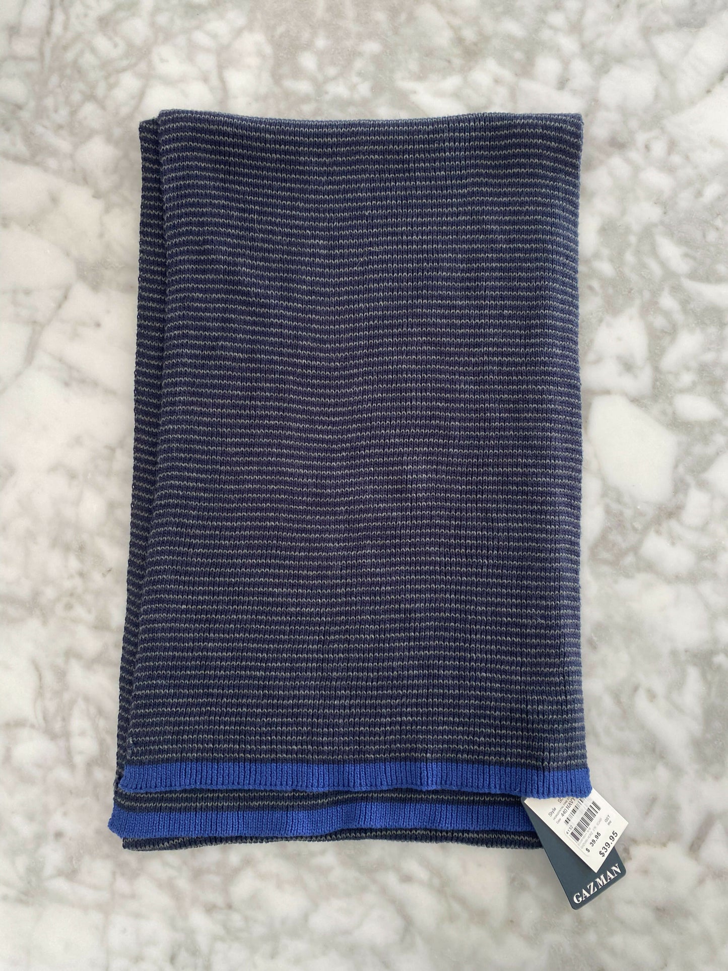 BNWT Gazman Striped Navy and Grey Cotton-Blend Scarf