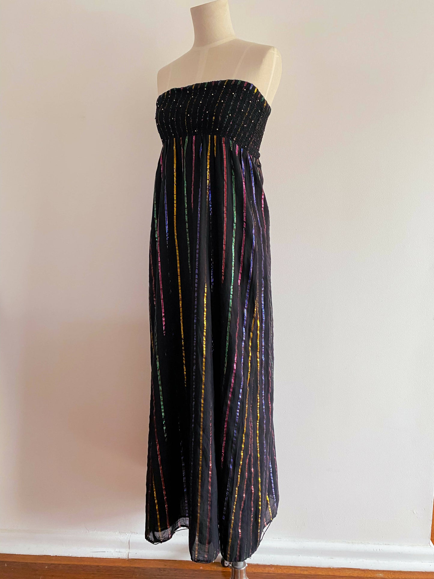 Monsoon Fusion UK Size 6 Striped Black Strapless Maxi Dress