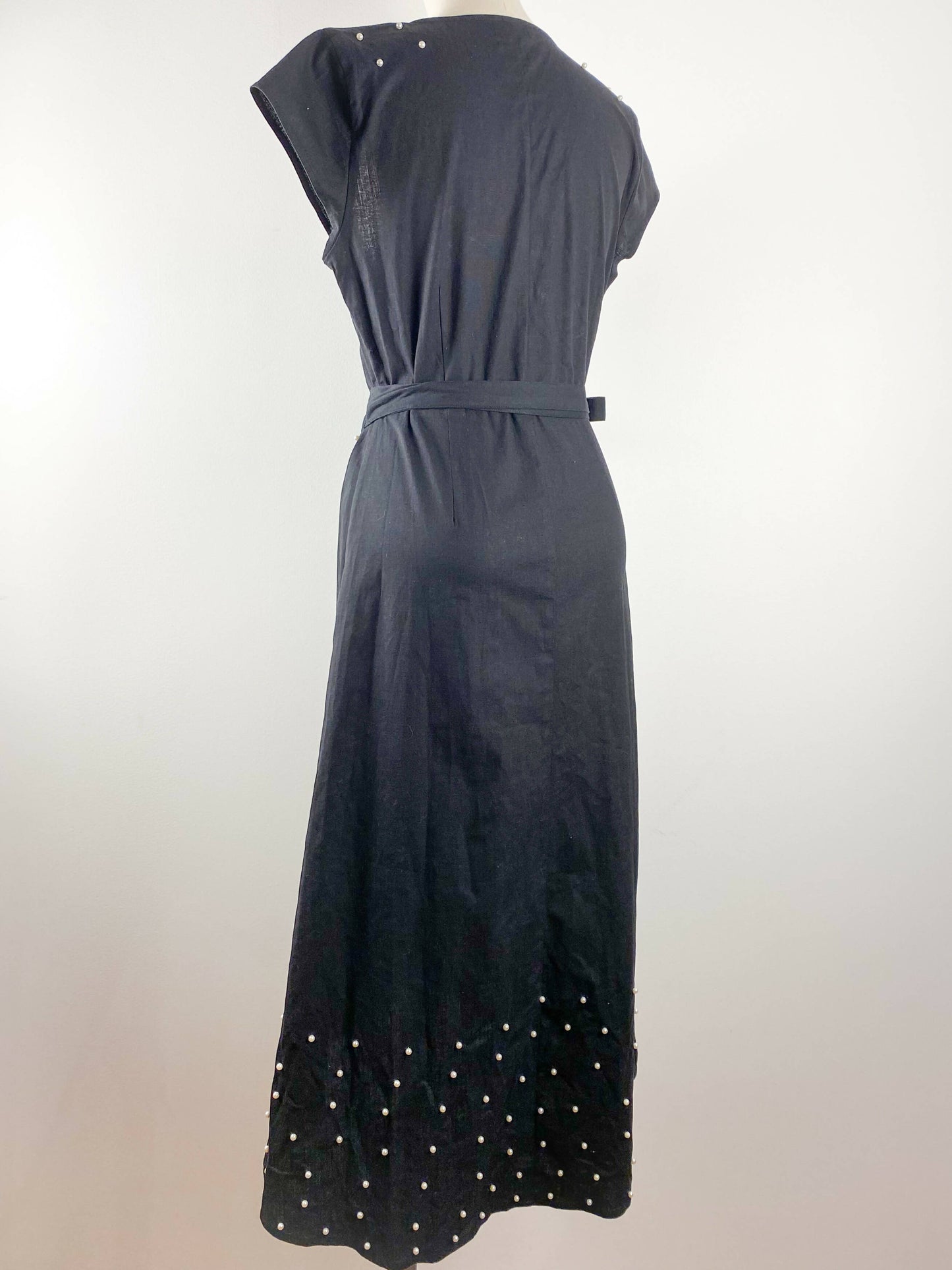 Otto Mode Size 10 Faux Pearl-Embellished Black Dress