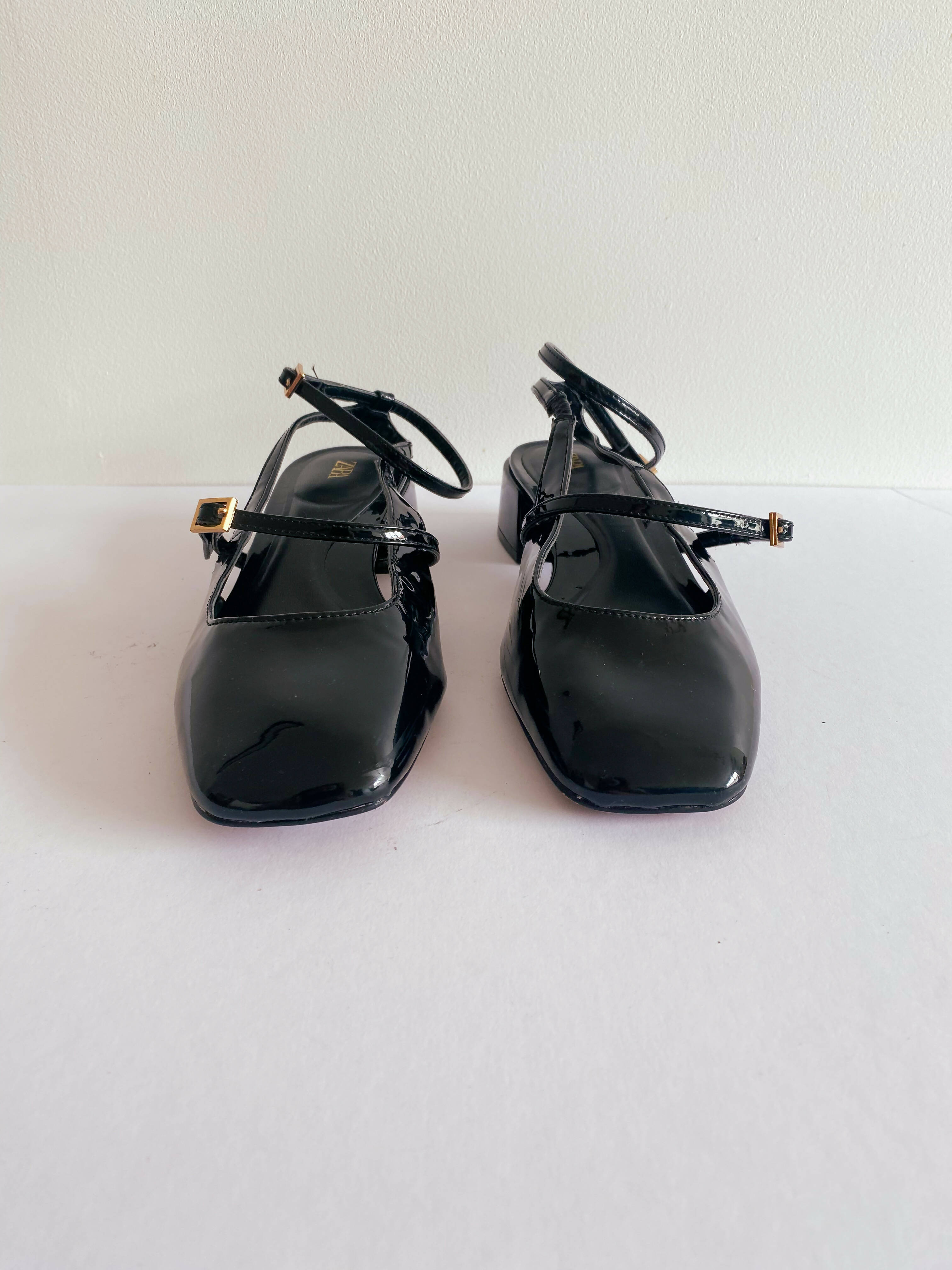 Zara Size 37 Black Patent Mary Jane Heels – oppspot