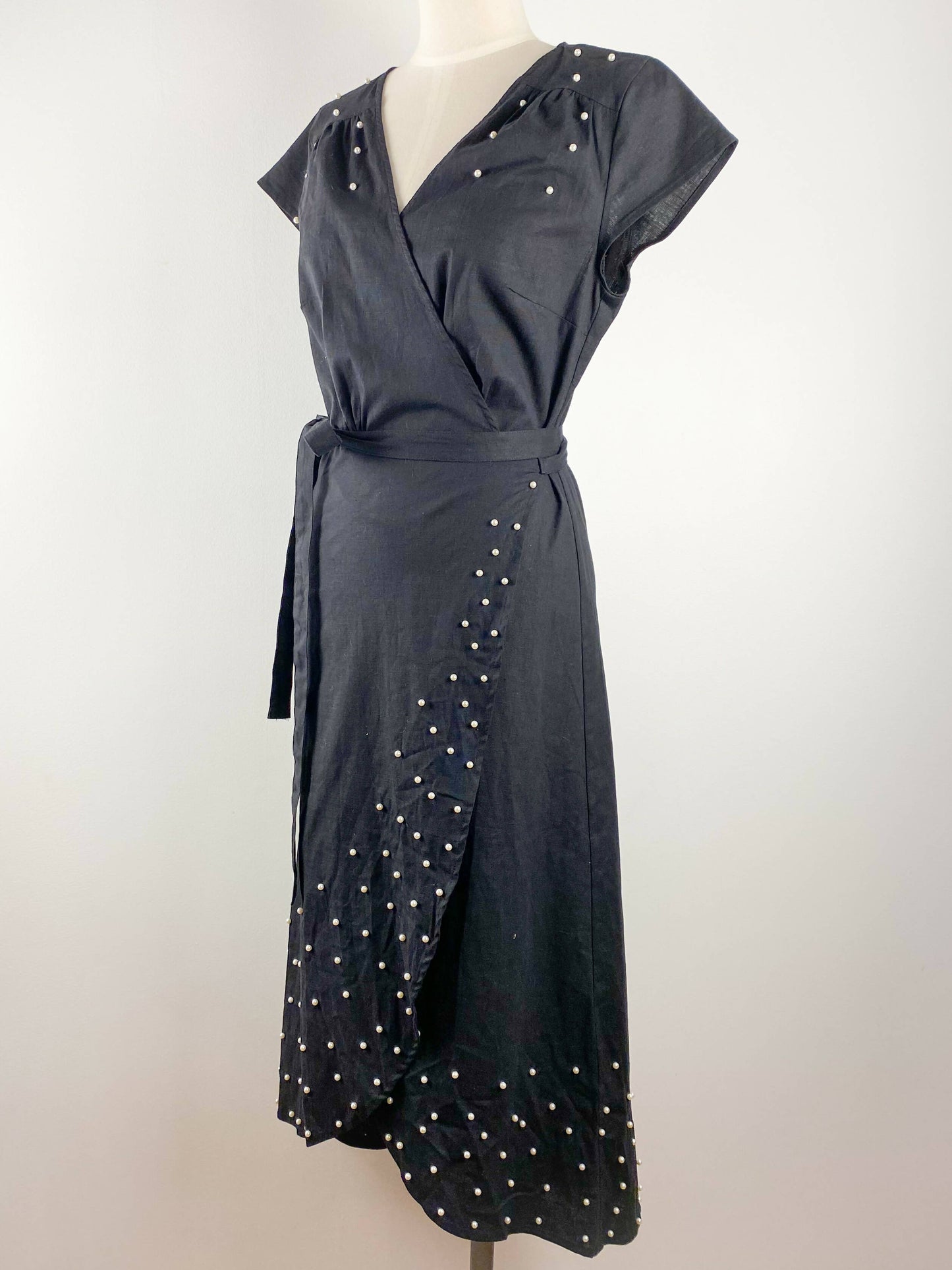 Otto Mode Size 10 Faux Pearl-Embellished Black Dress