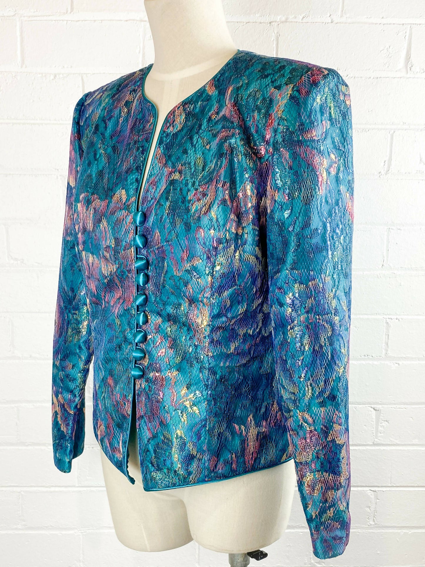 Noel Wells Emerald Metallic Lace Blazer