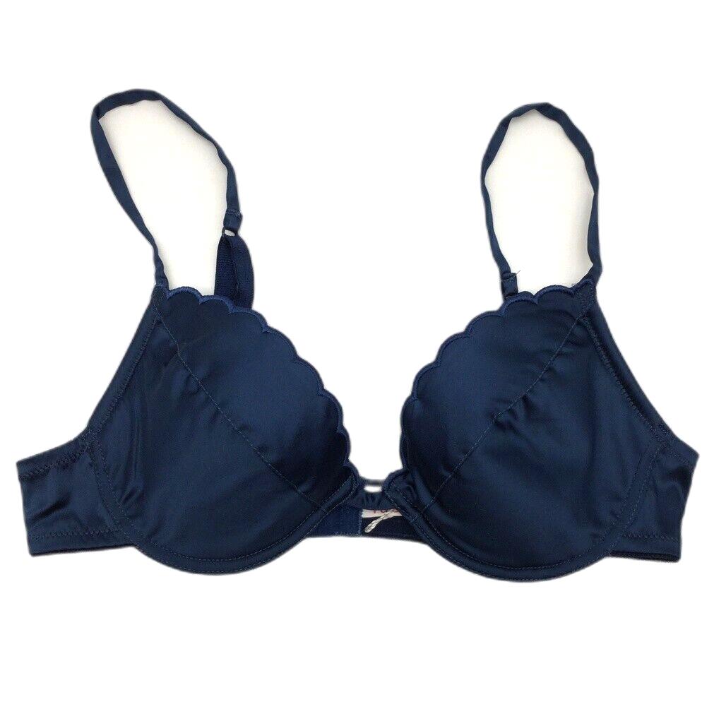 NEW Faber Italian Made Scalloped Edge Navy Blue Padded Bra Ladies Size I1 B Cup