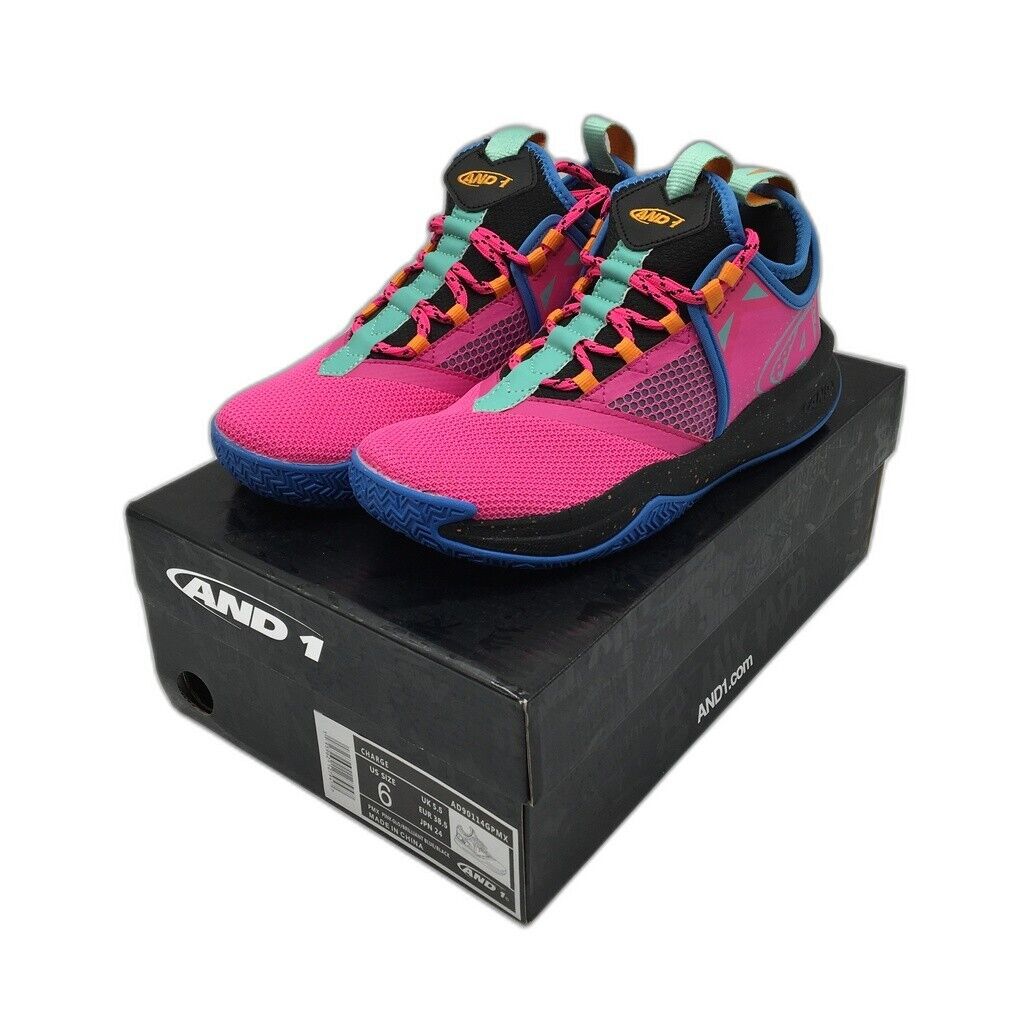 AND1 Charge Pink & Black Basketball Sneaker Shoes Kids Unisex Size 6 NEW