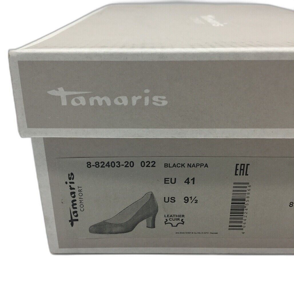 Tamaris Comfort Nappa Soft Leather Black Heels Shoes Ladies Size 41 US 9.5 NEW