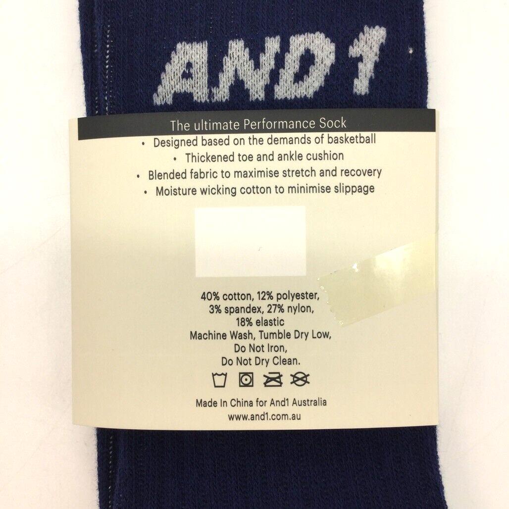 AND1 3 Piece Navy & White Sports Performance Crew Sock Unisex Size Large NEW