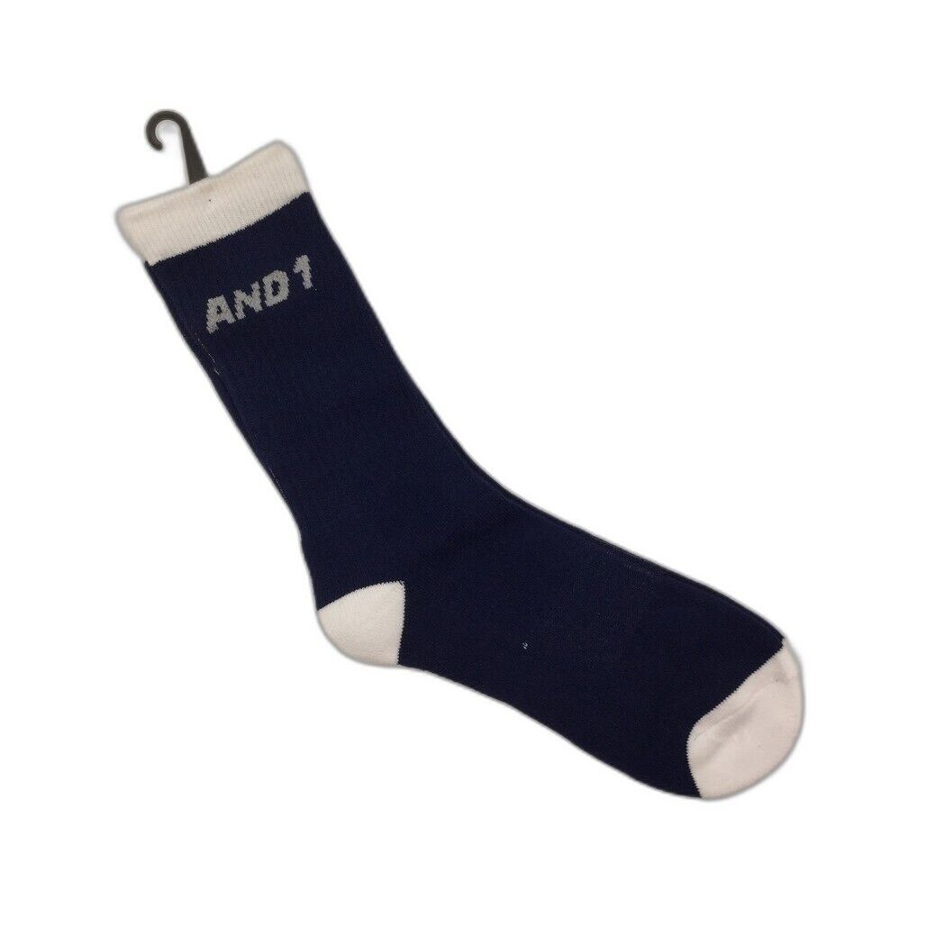 AND1 2 Piece Navy & White Sports Performance Crew Sock Unisex Size Medium NEW