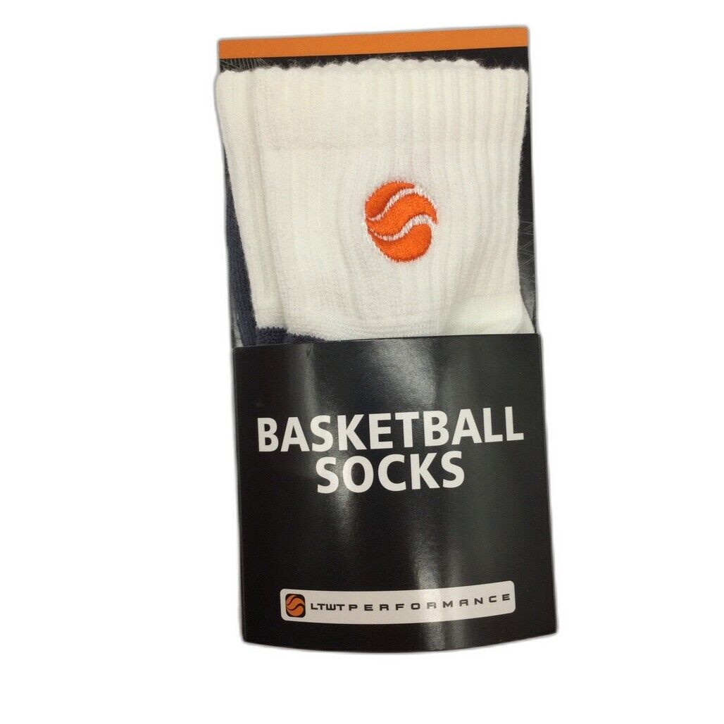 2 Pce LTWT Performance White & Grey Basketball Sports Crew Sock Mens Sz 5-8 NEW