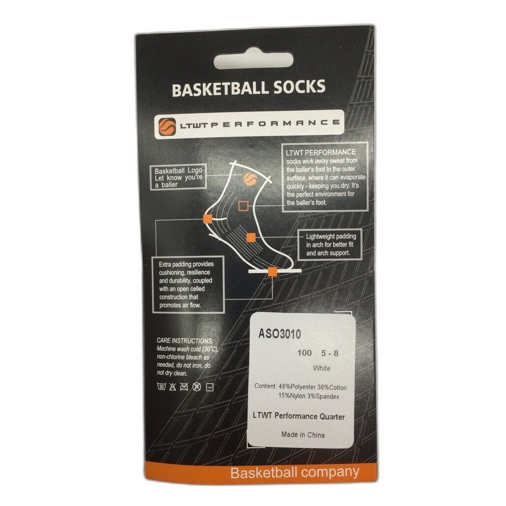 2 Pce LTWT Performance White & Grey Basketball Sports Crew Sock Mens Sz 5-8 NEW