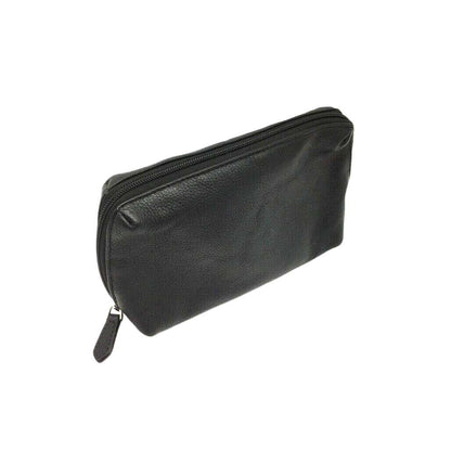 Skylite Black Genuine Real Leather Pouch Travel Makeup Bag Zip Closure NEW