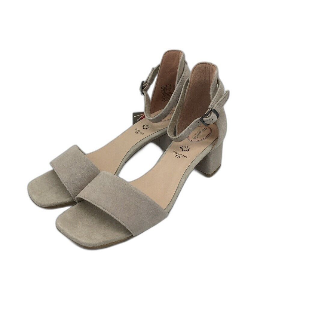 Tamaris Comfort Suede Leather Heeled Sandals Taupe Ladies Size EU 41 US 9.5 NEW