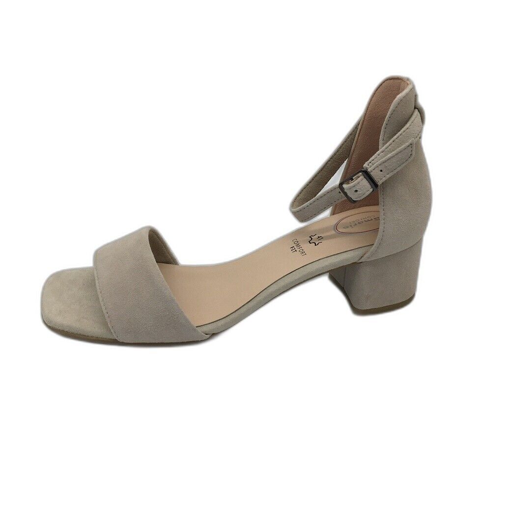 Tamaris Comfort Suede Leather Heeled Sandals Taupe Ladies Size EU 41 US 9.5 NEW