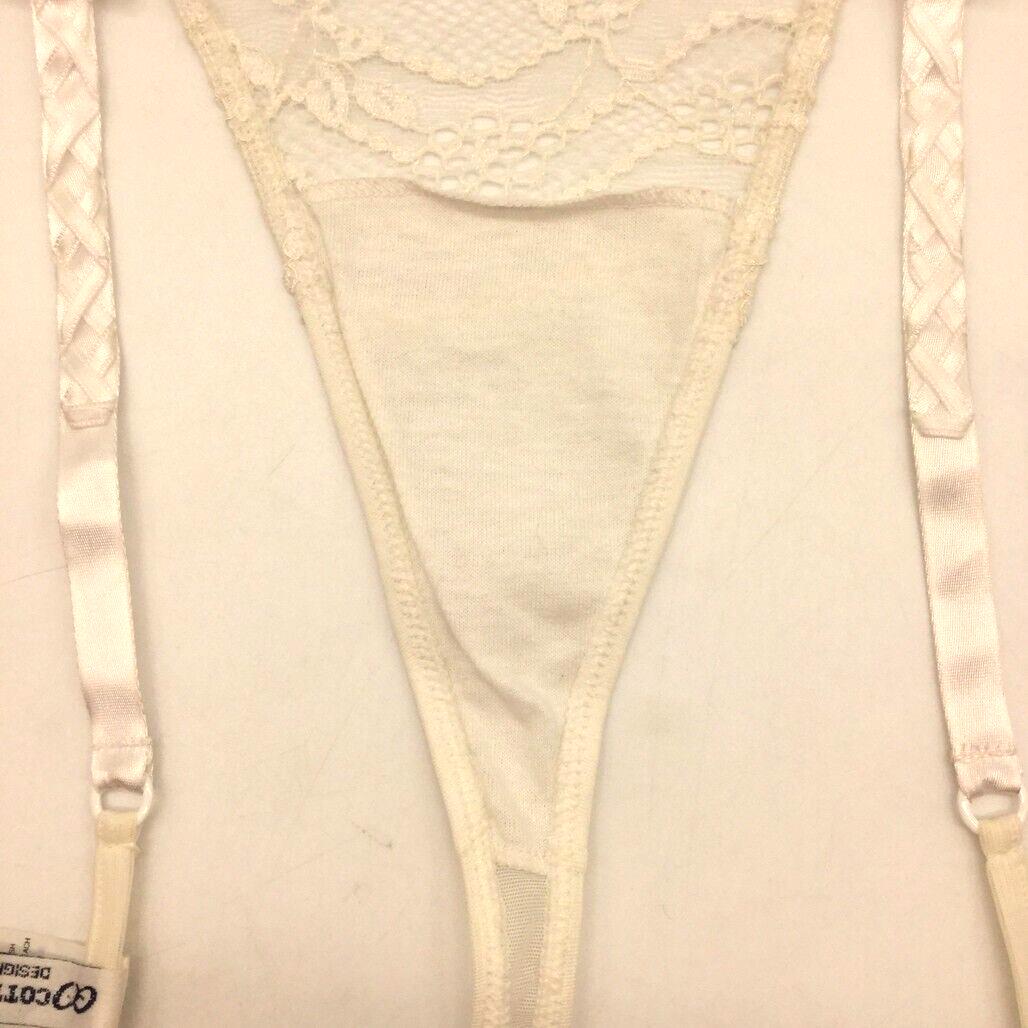 NEW Cotton Club Off-White Lace String Mesh Thong Ladies Underwear Sz I4 / XL