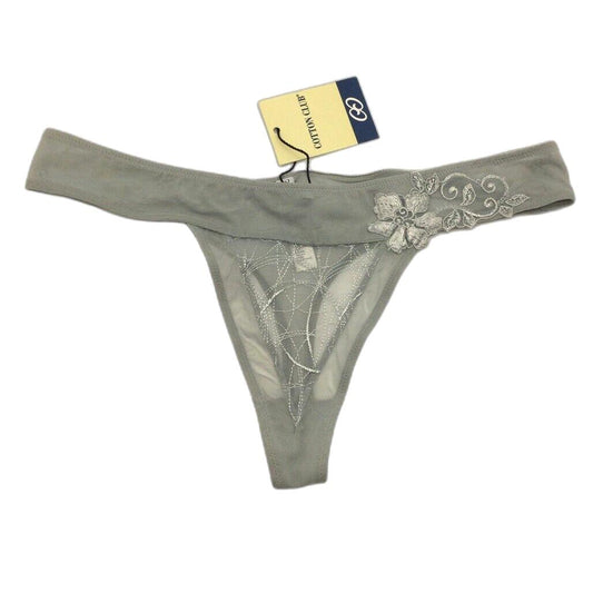 NEW Cotton Club Grey Floral Mesh String Thong Ladies Underwear Size I4 / XL