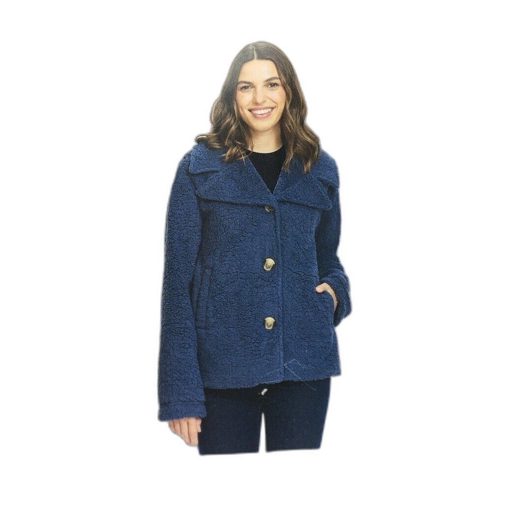 NEW Serra Soft & Cozy Navy Blue Sherpa Large Lapel Teddy Jacket Ladies Size 8