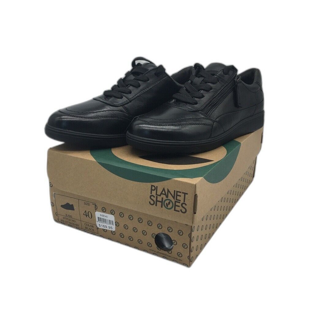 Planet Shoes Kari Comfortable Leather Lace Up/Zip Black Shoes Womens Size 40 NEW