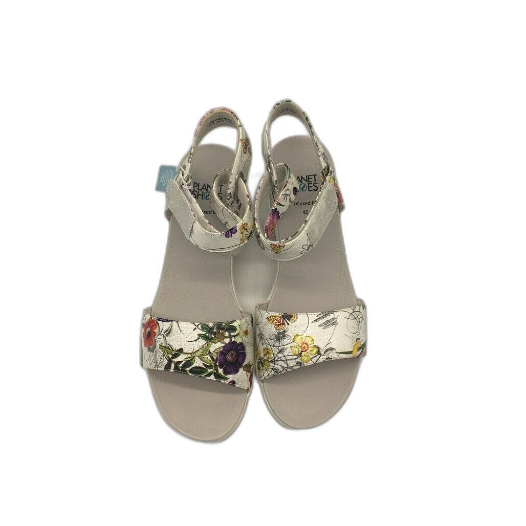 Planet Shoes Jordie Floral & Silver Wedge Leather Sandals Ladies Size 42 NEW