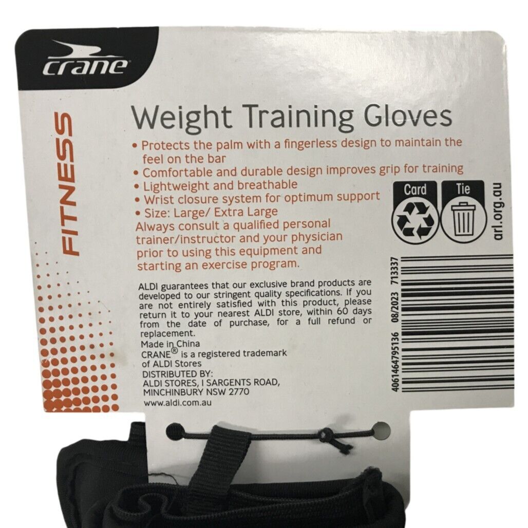 Crane Fitness Fingerless Padded Weight Training Gloves Black Unisex Sz L/XL NEW