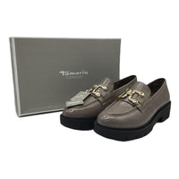 Tamaris Comfort Glossy Leather Wedge Heel Loafer Black Ladies Size US 10 NEW