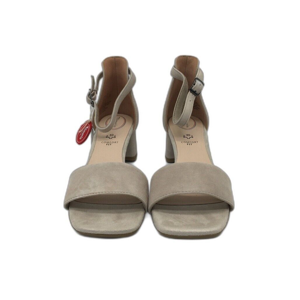 Tamaris Comfort Suede Leather Heeled Sandals Taupe Ladies Size EU 40 US 8.5 NEW