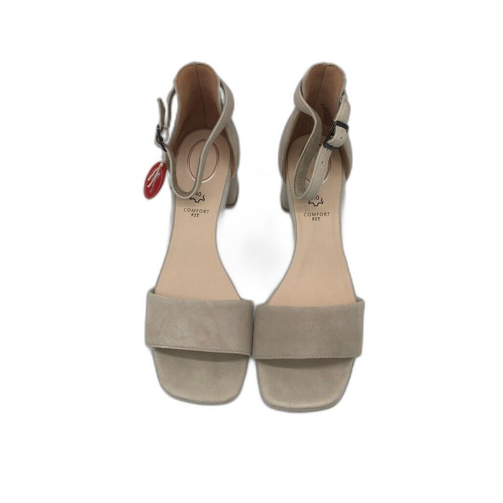 Tamaris Comfort Suede Leather Heeled Sandals Taupe Ladies Size EU 40 US 8.5 NEW