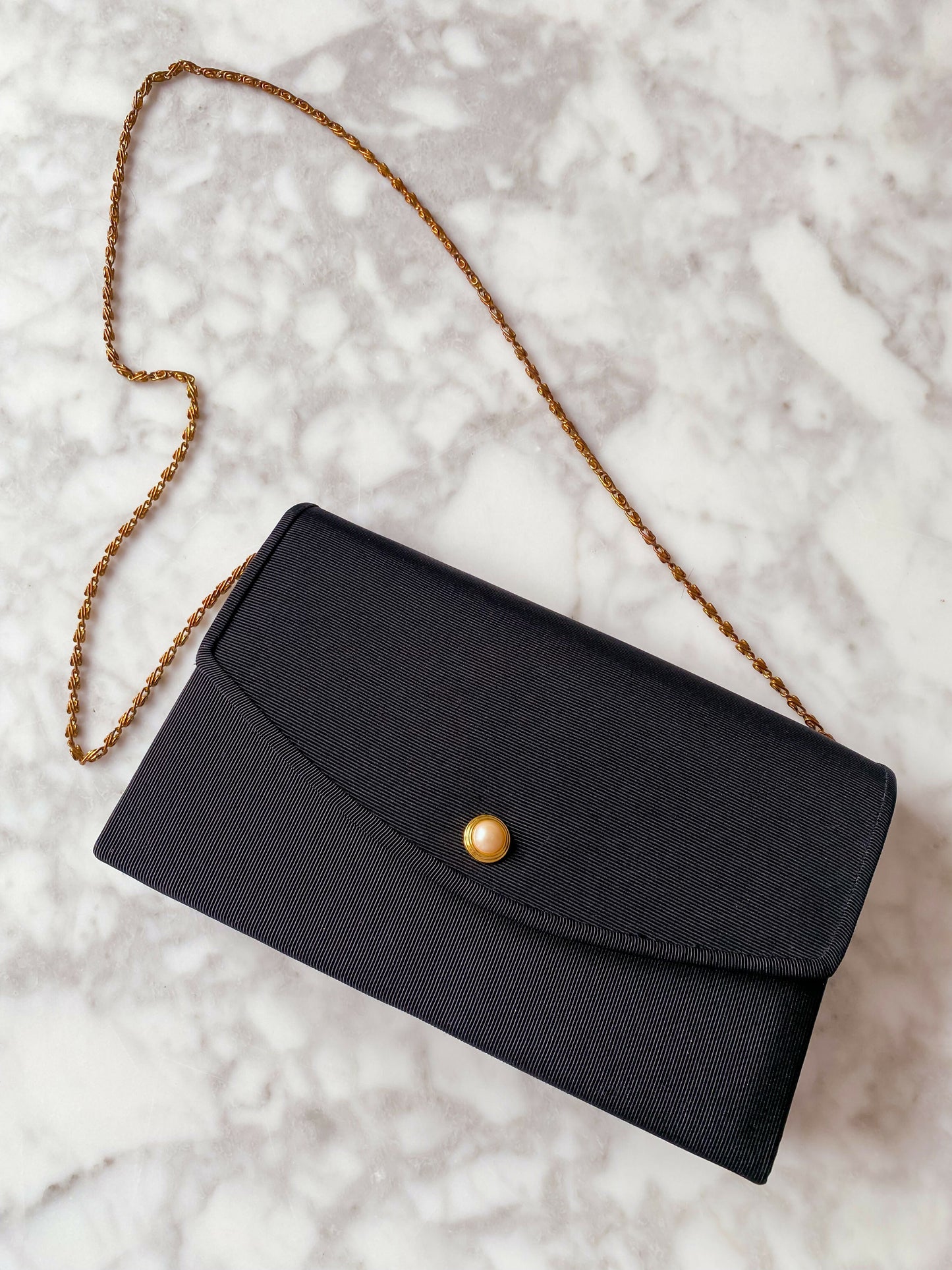 Black Fabric and Faux Pearl Bag