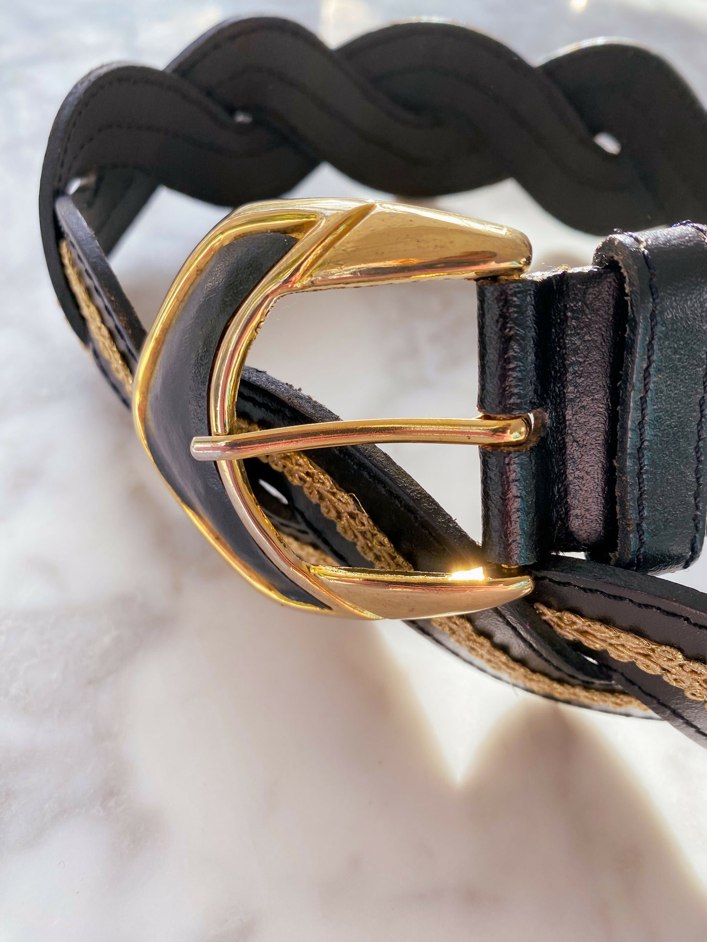 Twisted Black Leather Embellished Belt